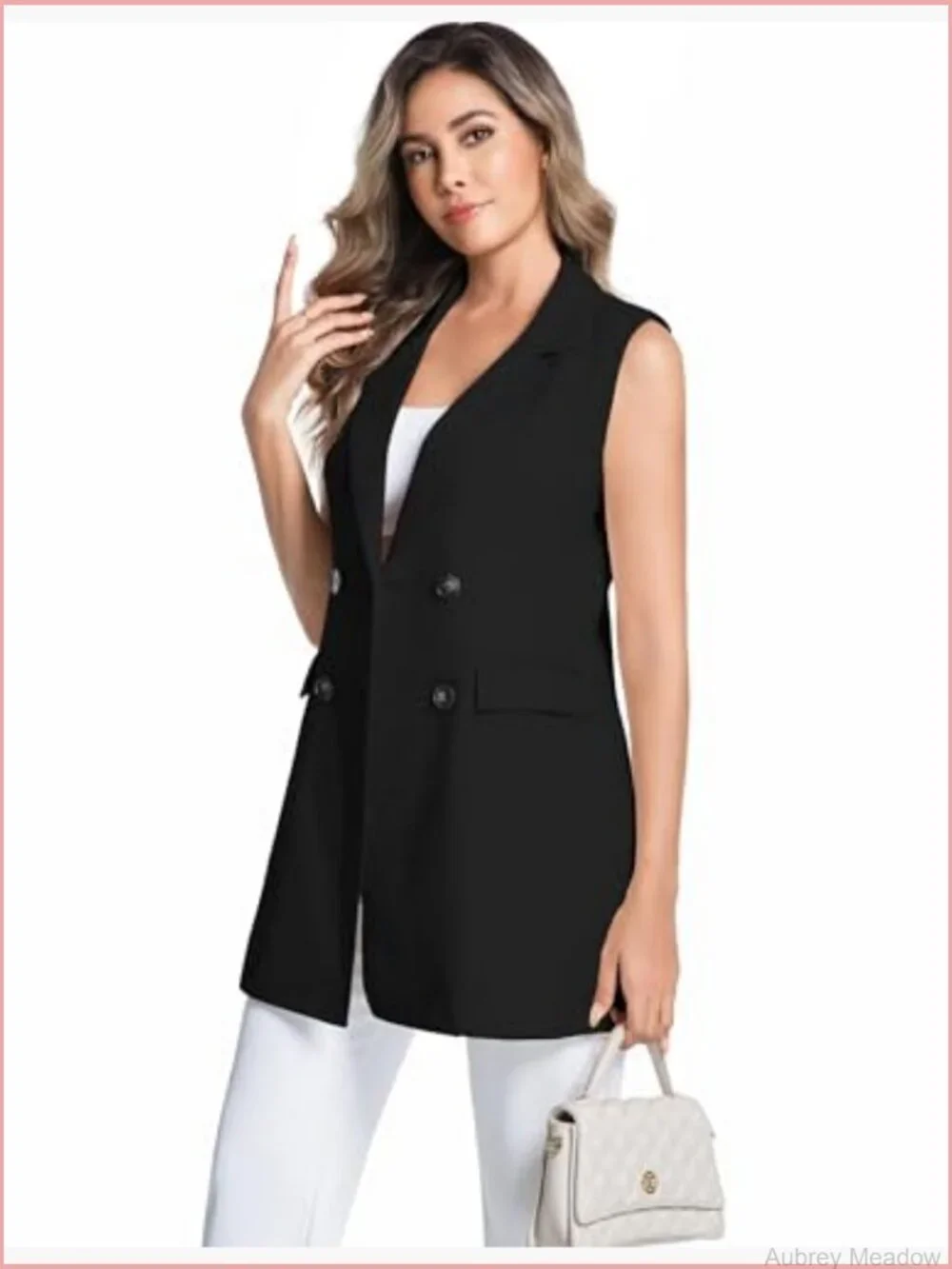 Sleeveless Long Vest Notch Lapel Double Breasted Cotton Linen Blazer Jacket